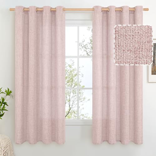 BGment Pink Faux Linen Curtains 63 Inch Length 2 Panels for Bedroom - color: B - Linen Rose Pink, size: 52"W x 63"L (Pack of 2)