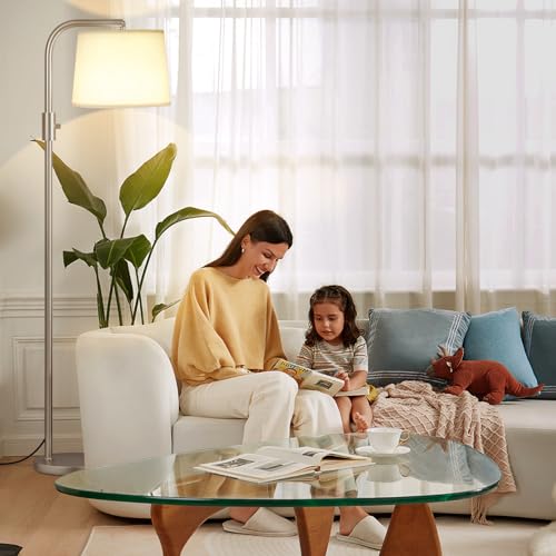 Ambimall Fully Dimmable Floor Lamp with 9W LED Bulb, Standing Lamp for Living Room with Adjustable Head, Modern Tall Light with Rotary Switch for Office, Light Gold and Beige - color: K:Mocha Gold and Light Linen Beige