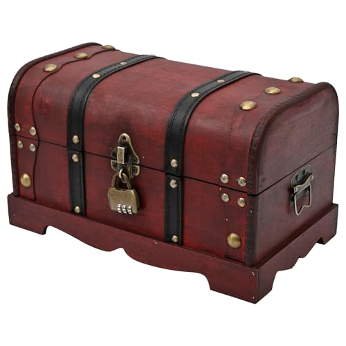 Vintage Wooden Treasure Chest Decorative Box with Lock,Oxblood - color: Oxblood, size: 12.2" x 7.1" x 7.1"