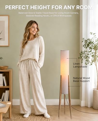 48.8" Natural Wood Tripod Floor Lamp, Mid Century Cylinder Floor Lamp - size: Natural
