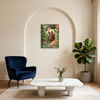 Halioyo Brown Bear Canvas Wall Art, Floral Bear Painting Print(12x16 in) - color: Painting-10, size: 16"L x 12"W