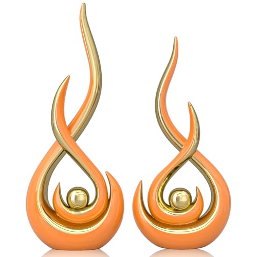 Orange Modern Abstract Art Home Decor Accent,Contemporary Statues Coffee Table Decor for Living Room,Table Centerpieces for Dining Room,Ceramic Sculptures Knick Knacks for TV Stand Show Piece (Orange) - color: Orange