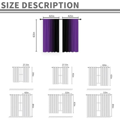 Purple Black Curtains, Ombre, 2 Panels, 42" W x 63" L, Rod Pocket - color: Purple Black, size: 42"W x 63"L (Pack of 2)