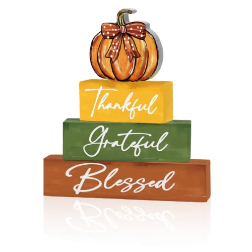 Smile Thanksgiving Wooden Block Signs, Pumpkin Decor - style: Pumpkin