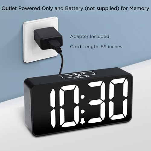 DreamSky Small Digital Alarm Clock for Bedroom, Large Big Numbers Display - color: Black Case White Digits
