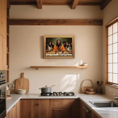 Black Jesus Wall Art Gold Framed Modern Last Supper Picture 16x24 Inch - color: Dinner, size: 24"L x 16"W