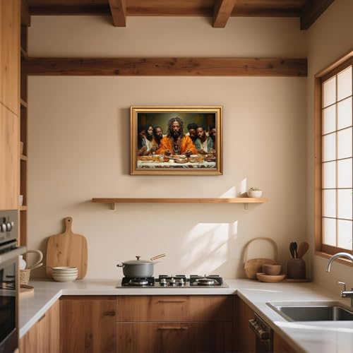 Black Jesus Wall Art Gold Framed Modern Last Supper Picture 12x16 Inch - color: Dinner, size: 16"L x 12"W