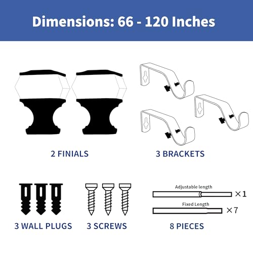 Sharpliving Black Curtain Rod, 66-120 Inch Adjustable for Living Room - color: Black-Square, size: 66" - 120"