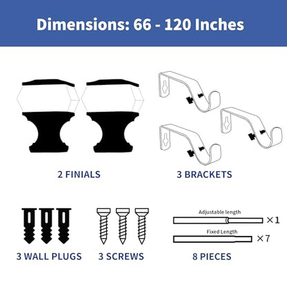 Sharpliving Black Curtain Rod, 66-120 Inch Adjustable for Living Room - color: Black-Square, size: 66" - 120"