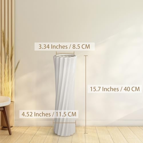 White Tall Ceramic Floor Vase, 15.7 Inch, Spiral Design - color: Shape 2, size: 16 Inch
