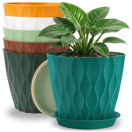 YNNICO 8 inch 6 Pack Plant Pots for Indoor Drainage Holes and Tray Saucers - color: Multicolor, size: 8 inch-6 pack