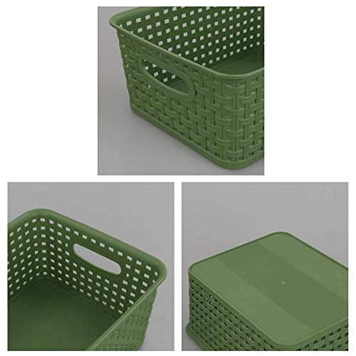 Sandmovie Plastic Weave Storage Baskets for Kitchen Bathroom, Green, 6 Packs - color: Deep Green