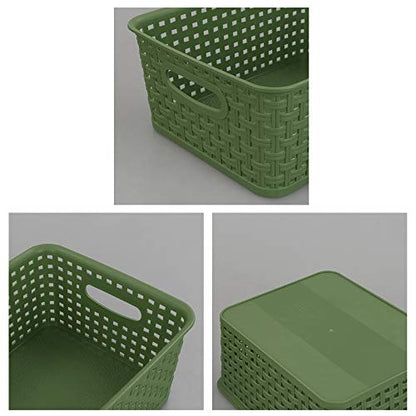 Sandmovie Plastic Weave Storage Baskets for Kitchen Bathroom, Green, 6 Packs - color: Deep Green