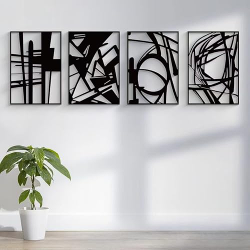GSANMU Farmhouse 3D Metal Wall decor - Matte black Shadow Effect abstraction 4Pcs Wall Sculptures Line Art for Living Room,kitchen and bedroom 17×11 inch - color: black(geometry)