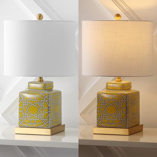 JONATHAN Y Catherine 22" Square Ceramic Ginger Jar Lamp, Yellow/White - color: Yellow/White