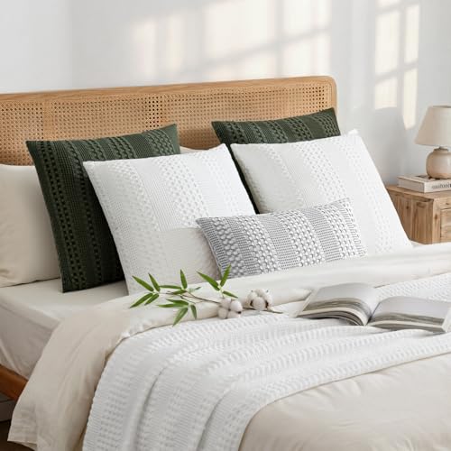 a moment 2 Pack Bamboo Fiber Pillow Covers - Waffle Weave, Ultra Soft & Breathable, Euro Shams Cotton Throw Pillow for Couch, Sofa, Bedroom Living Room 26x26 Inch White - color: White, size: 26" x 26" (Pack of 2)