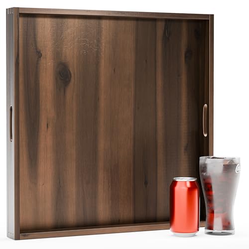 TIDITA 20" x 20" Square Wooden Ottoman Tray, Built-in Handles, Walnut Color - color: Walnut, size: 20" x 20" x 2.4"