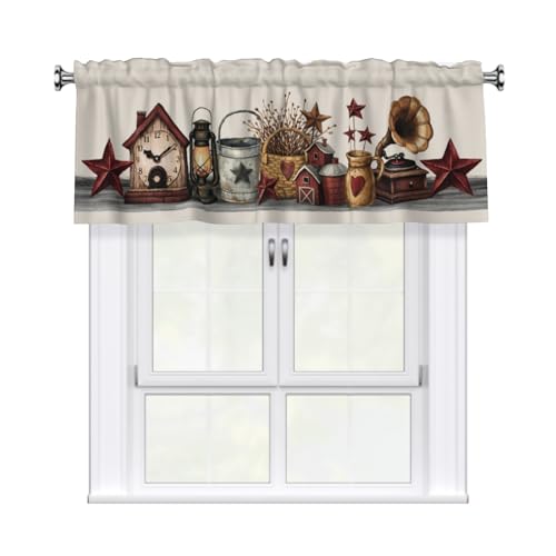 Farmhouse Valances for Windows Country Hearts and Stars Kitchen Curtains Western Texas Stars Window Valance Rustic Primitive Valance with Rod Pocket Light Filtering 54 x 18 Inch, 1 Pack - color: Country Stars