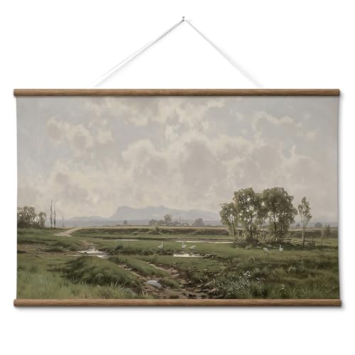 ARPEOTCY Extra Large Framed Wall Art, Pastoral Landscape Wall Art, 36x54In - color: Wetland Landscape