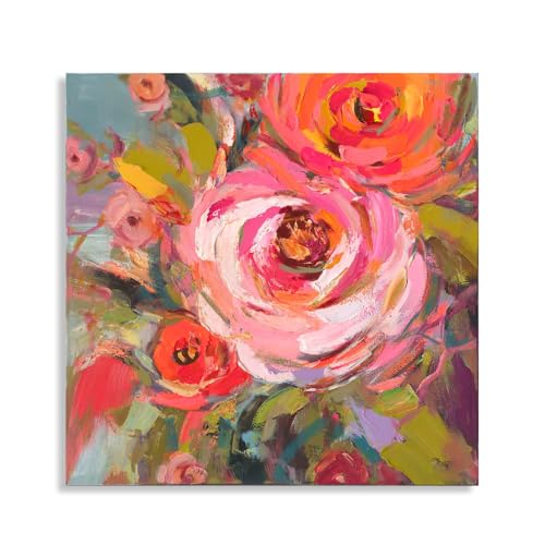 B BLINGBLING Abstract Colorful Flower Wall Art Print - Bright Spring Floral Picture Bathroom Bedroom Office Wall Decor - 12"x12" Framed Modern Artwork - color: Red & Pink, size: 12"L x 12"W