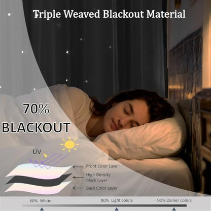Beige Kids Star Cutout Curtains for Bedroom 70" W x 84" L 2 Panels - color: Beige, size: 70"W x 84"L (Pack of 2)