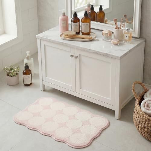 GRANNY SAYS Waved Pink Bathroom Rug, 16" x 24", Cute Scalloped Bath Mat - color: Pink-cute Waved, size: 1'4" x 2' (24" x 16")