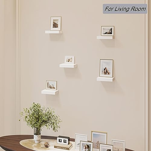 HAO Small Floating Shelf 6 inch Wall Mounted Mini Hanging Display Shelves for Living Room Bedroom Bathroom Set of 5 White - color: White, size: 5.5 Inch,Set of 5