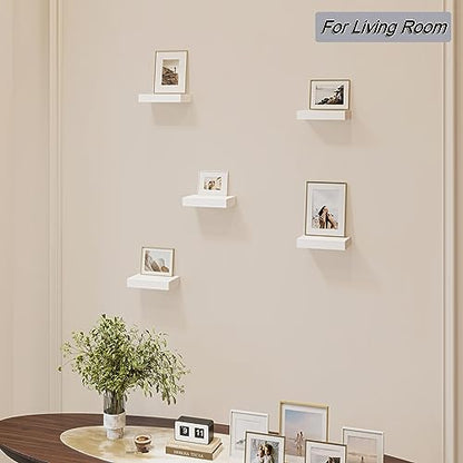 HAO Small Floating Shelf 6 inch Wall Mounted Mini Hanging Display Shelves for Living Room Bedroom Bathroom Set of 5 White - color: White, size: 5.5 Inch,Set of 5