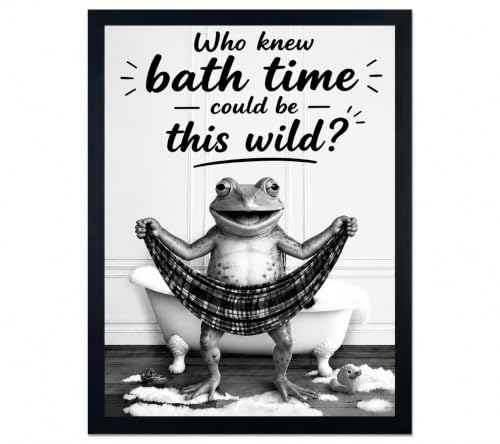 Framed Fun Frogs Canvas Wall Art Poster Prints Bathroom 8×10In1P Be Hung - color: bathroom-5, size: 8×10in