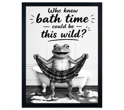 Framed Fun Frogs Canvas Wall Art Poster Prints Bathroom 12×16In1P Be Hung - color: bathroom-5, size: 12×16in