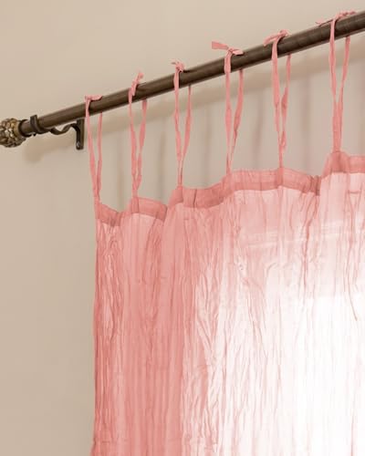 TARAN LIVING Sheer Crinkle Curtain Panel Set of 2, 100% Washable Cotton Window Treatment Rod Pocket Curtain Panels for Kitchen, Bedroom and Living Room (Salmon Pink, Long Door (40"x96")) - color: Salmon Pink