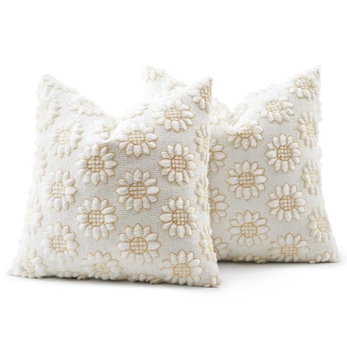 Spring Pillow Covers Sunflower 18x18 Set of 2 Pure White - color: Pure White, size: 18" x 18" (Pack of 2)