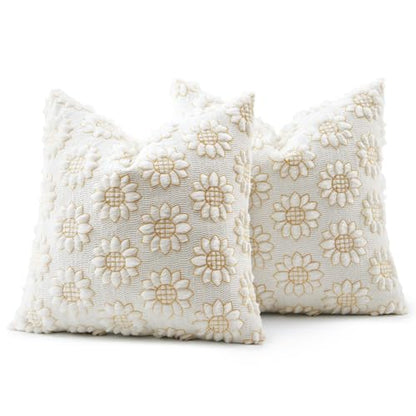 Spring Pillow Covers Sunflower 18x18 Set of 2 Pure White - color: Pure White, size: 18" x 18" (Pack of 2)