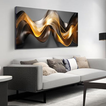 Ouzzlie Black Wall Art Abstract Wall Picture for Living Room - color: Grayish gold, size: 48"L x 24"W