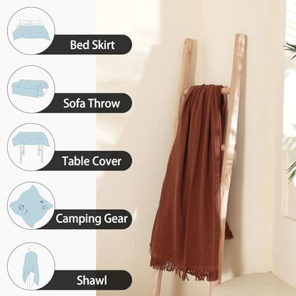 Cotton Muslin Throw Blanket with Tassels, 50 x 60 Inches, Lightweight Breathable Pre-Washed Gauze Blanket for Couch and Bed, All-Season Farmhouse Throw, Rust - color: Rust, size: 50" x 60"