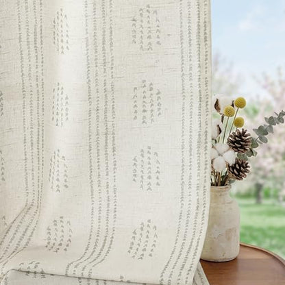 Green Linen Boho Curtains 96 Inch Farmhouse Grommet Top 2 Panels - color: Boho | Green, size: 52"W x 96"L (Pack of 2)