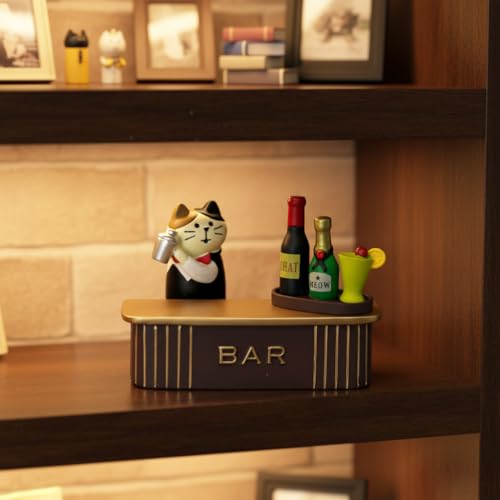 Funny Miniature Cat Bartender Figurines with Cocktail Bar for Office Desk Accessories, Unique Cat Gift for Cat Lovers (Bar Set) - color: Bar Set
