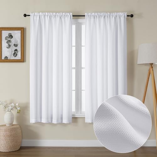 Lecloud White Curtains 63 Inch Length for Bedroom, 2 Panels Set - color: White, size: 40"W x 63"L (Pack of 2)