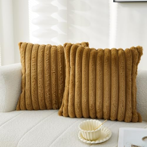Sunday Praise Faux Fur Plush Decorative Throw Pillow Covers 20x20 Khaki - color: Khaki, size: 20" x 20" (Pack of 2)