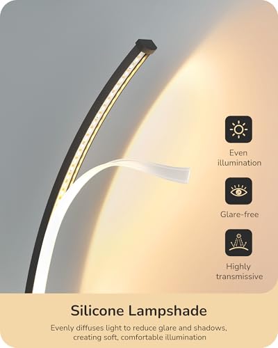 EDISHINE Curved LED Table Lamp, Modern Bedside Lamps for Bedroom, Black - color: Black