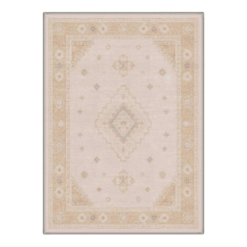 GENIMO 5X7 Area Rug for Living Room, Washable Boho Medallion Non Slip Thin - color: Cream Beige, size: 5' x 7' (Rectangular)