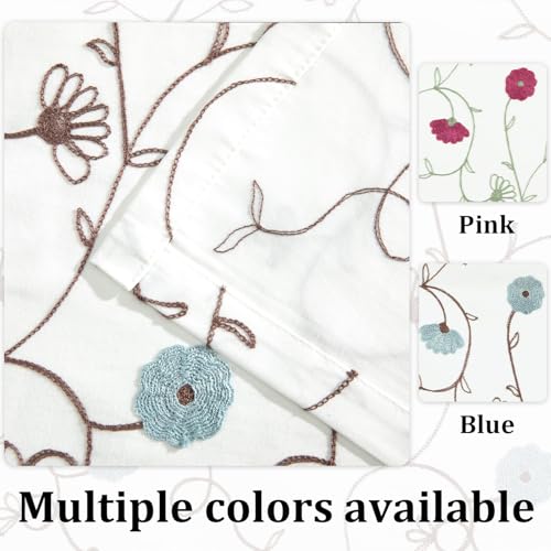 VOGOL Blue Floral Embroidered Tier Curtains, 30 x 24 Inches, 2 Panels - color: Blue, size: 30"W x 24"L (Pack of 2)