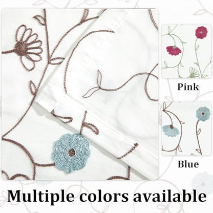 VOGOL Blue Floral Embroidered Tier Curtains, 30 x 24 Inches, 2 Panels - color: Blue, size: 30"W x 24"L (Pack of 2)