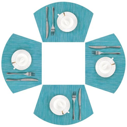 SHACOS Wedge Shape Placemats Set of 4 Round Table Placemats Heat Resistant Woven Vinyl PVC Table Mats Indoor Outdoor Wipe Clean (4, Teal Blue) - color: Teal Blue