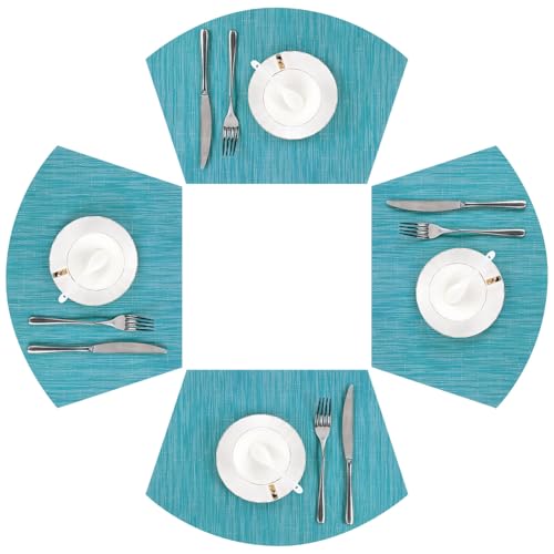 SHACOS Wedge Shape Placemats Set of 4 Round Table Placemats Heat Resistant Woven Vinyl PVC Table Mats Indoor Outdoor Wipe Clean (4, Teal Blue) - color: Teal Blue