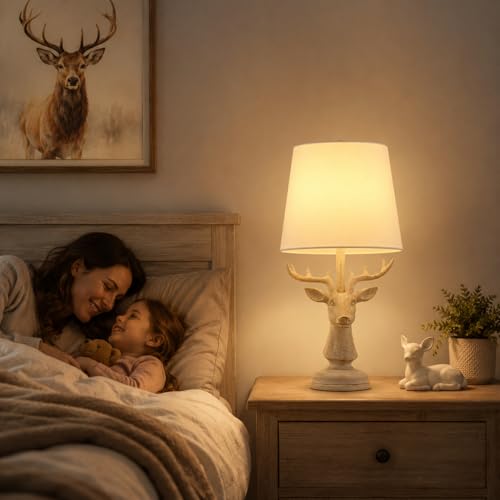 Cabin Lodge Deer Table Lamp.Woodland Animal Lamp for Bedroom or Nursery - color: Deer-Novelty Brown White