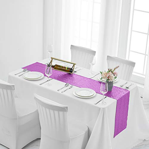 Pufogu 12 x 72 inches Lavender Sequin Table Runner, 2 Packs - color: Lavender