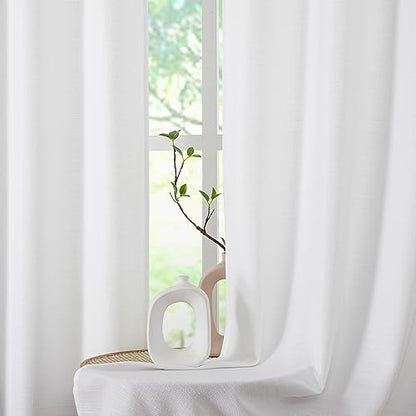 Chyhomenyc White Curtains 45 Inch Length 2 Panels, Faux Linen Textured - color: White, size: 30"W x 45"L (Pack of 2)