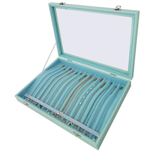 Clear Lid 15 Hooks Necklace Storage Box Women Anti-Tangle - color: Blue-15 necklaces
