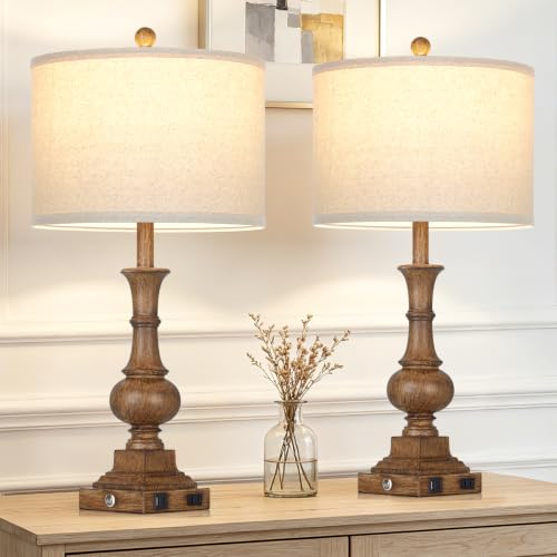 Lolikit 26" Tall Farmhouse Table Lamps Set of 2,Bedside Lamps for Bedroom - color: Brown - 26"H - 2 Pack